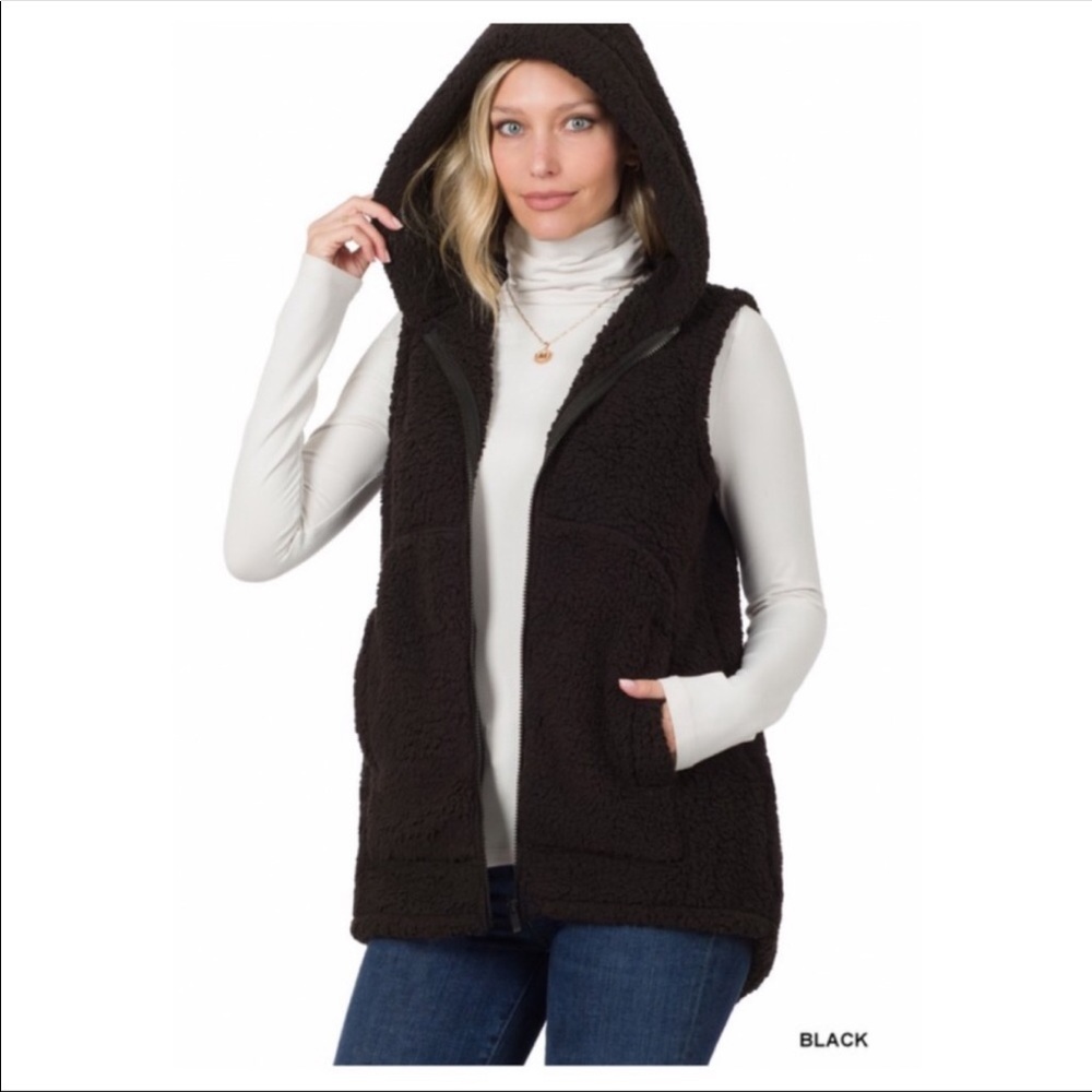 🆕Black Sherpa Hooded Vest